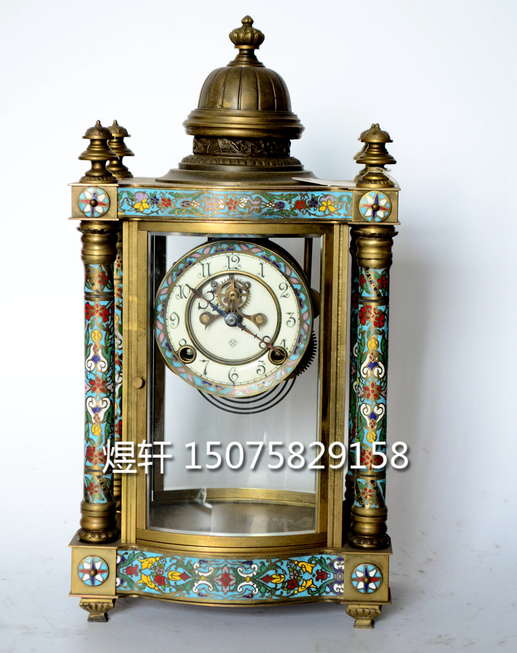 钟表珐琅四明钟西洋机械景泰蓝家居装饰全铜仿古董法国回流老钟表