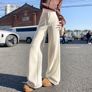 糯米裤 高腰加绒加厚显瘦阔腿裤 女垂感秋冬2025新款 欧货灰色直筒裤