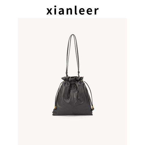 【2026新款】XIANLEER女包腋下简约小羊皮单肩斜跨时尚束口福袋包