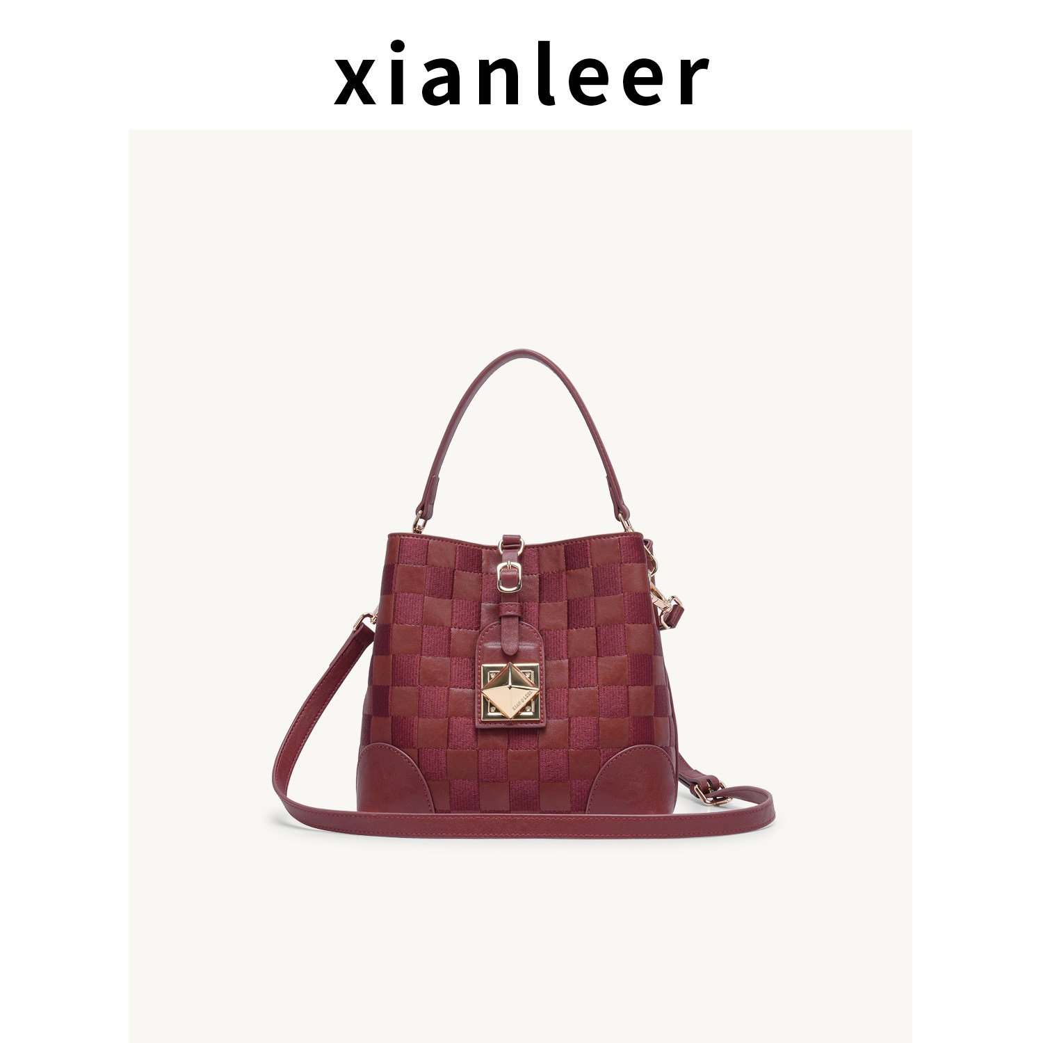 XIANLEER香蕾尔2025新款女包红色小香风单肩包斜跨包手提包水桶包