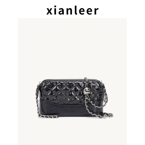XIANLEER香蕾尔流浪包女2026新款真皮法式小香风链条斜跨包女银色
