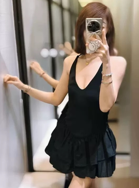 2025 春季新款甜美芭蕾风修身拼接挂脖无袖连衣裙4174376 620