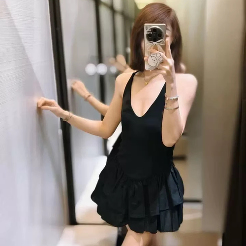 2025 春季新款甜美芭蕾风修身拼接挂脖无袖连衣裙4174376 620