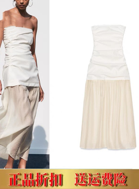 2025夏季新款赫本风纯欲性感拼接抹胸迷笛连衣裙长款3152373