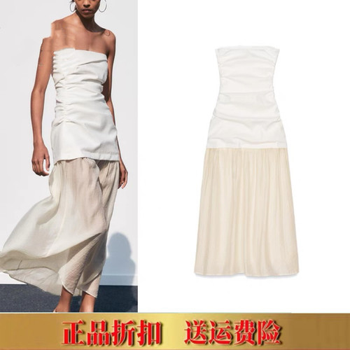 2025夏季新款赫本风纯欲性感拼接抹胸迷笛连衣裙长款3152373