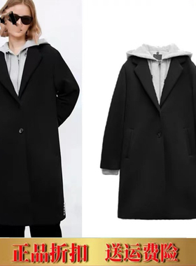 2024 秋冬新品 女装 黑色可拆连帽拼接长袖大衣外套 8073264