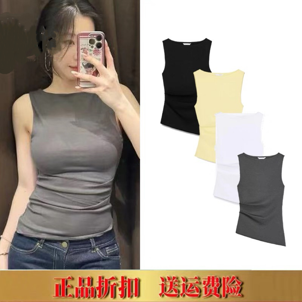 2025春季新品 女装 多色选褶皱不对称船领无袖 T 恤 4424311