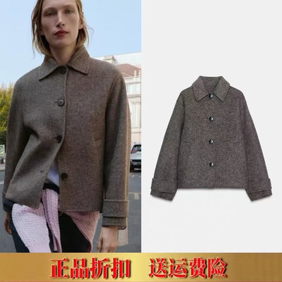 ZA家春季新品女装4070/02 长袖翻领羊毛短款大衣外套 4070023 716