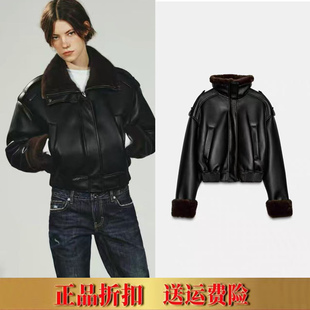 春季新款女装 休闲时尚皮毛一体双面仿皮飞行员夹克外套 8490760