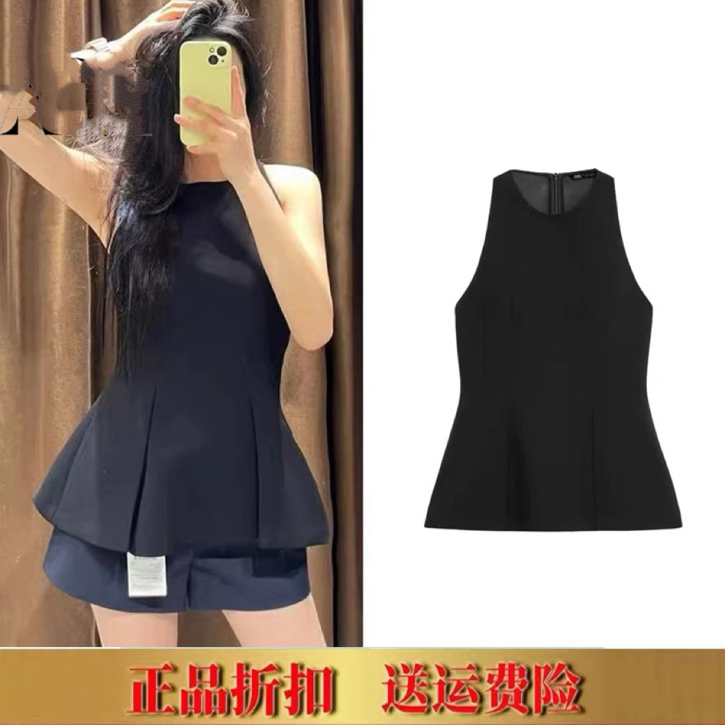 2025春季新品 女装 荷叶边打褶挂脖领无袖上衣 2707199 800