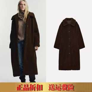 ZA家秋冬季新品女装 中长款翻领长袖抓绒大衣外套羊羔毛 1255730