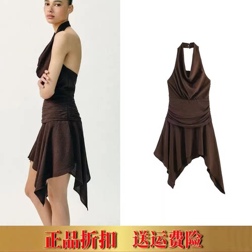 ZA家2026夏秋新品女装挂脖领不对称下摆迷你连衣裙 4387095 716