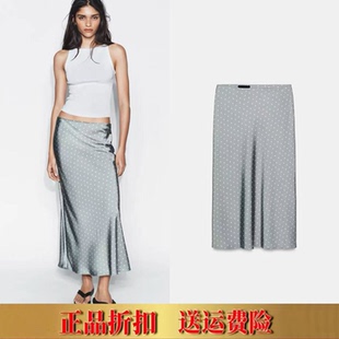 ZA家春夏女装 纯欲风OL气质松紧腰高腰丝缎质感迷笛半身裙8338401