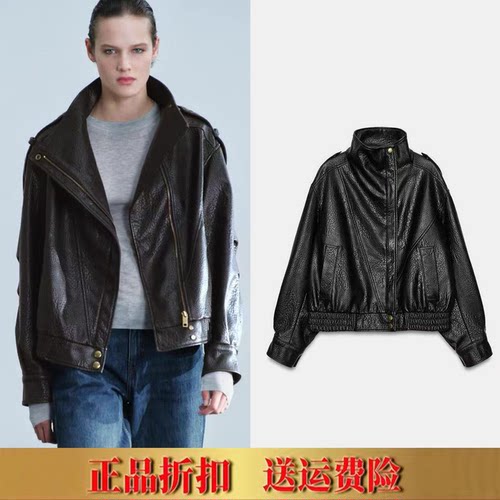 ZA家2026秋季新品 女装长袖立领仿皮飞行员夹克外套 3548246 716