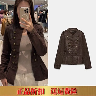 ZA家2026秋季立领海盗爷九分裙摆绒面质感拿破仑短外套女 3454650