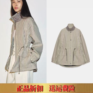 ZA家春夏新品女装长袖立领休闲收腰格子外套风衣 5854021 251
