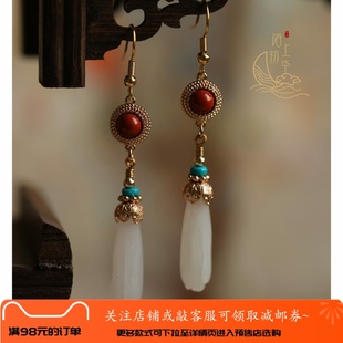 【寻烟】23年2月新品白玉兰花苞绿松石耳环汉服原创饰品-230110