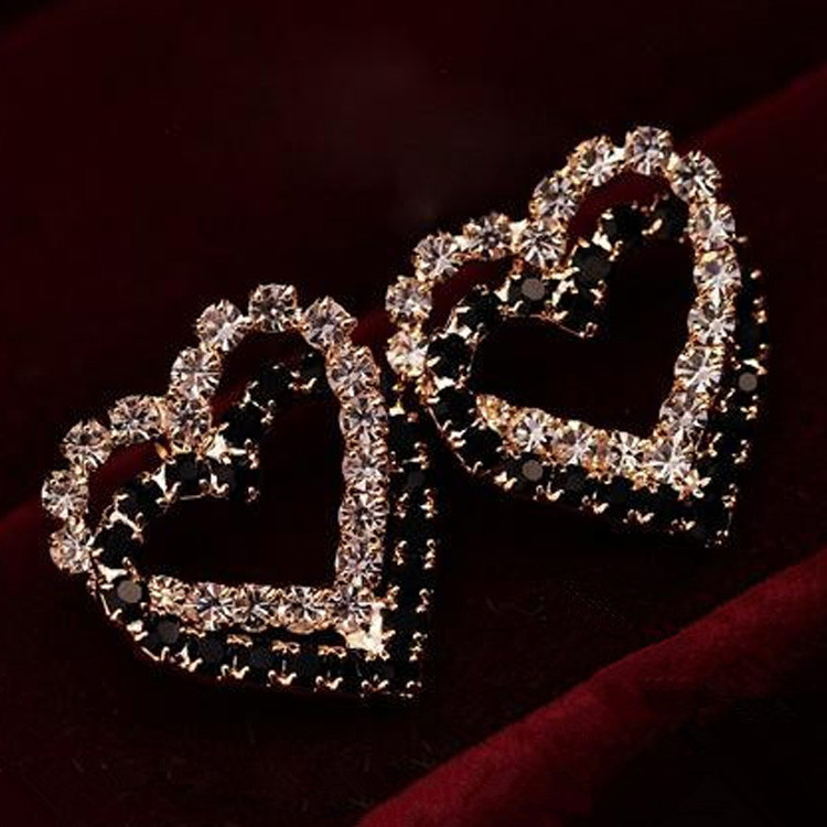 缠绕黑白双层满钻耳环