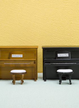 1:12娃娃屋家具dollhouse迷你微缩场景立式钢琴和琴凳袖珍模型