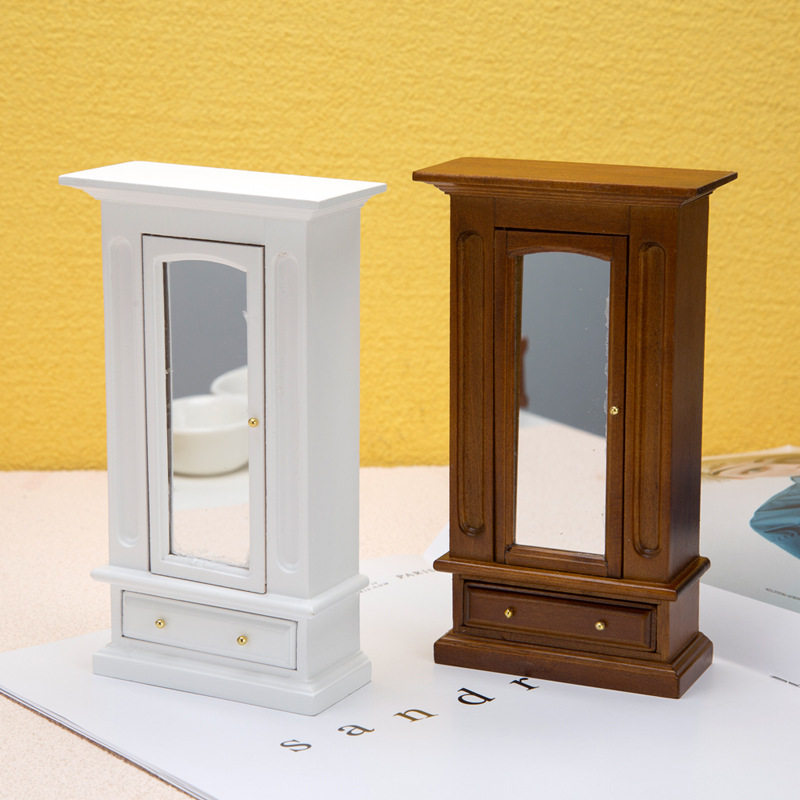 1:12娃娃屋家具dollhosue迷你微缩卧室衣柜OB11娃娃用带镜子立柜