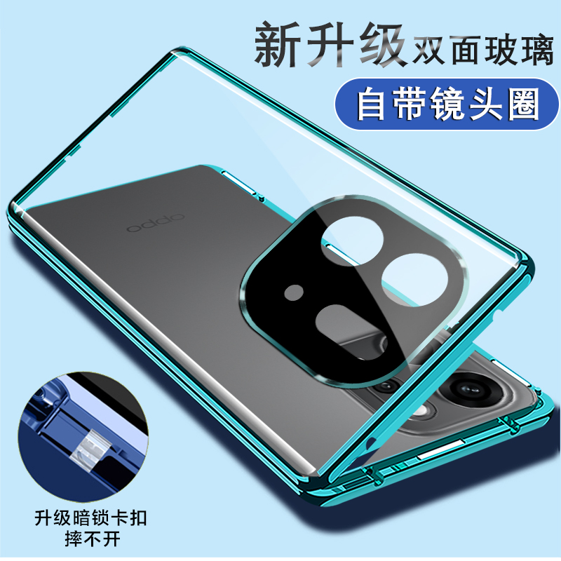 适用opporeno14pro手机壳双面玻璃新款reno14保护套全包镜头防摔oppoReno14pro卡扣磁吸前后透明高级感女外壳