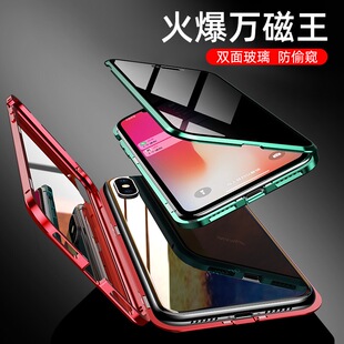 适用苹果X万磁王防偷窥XS全包式防摔XR磁性手机壳XS max双面玻璃
