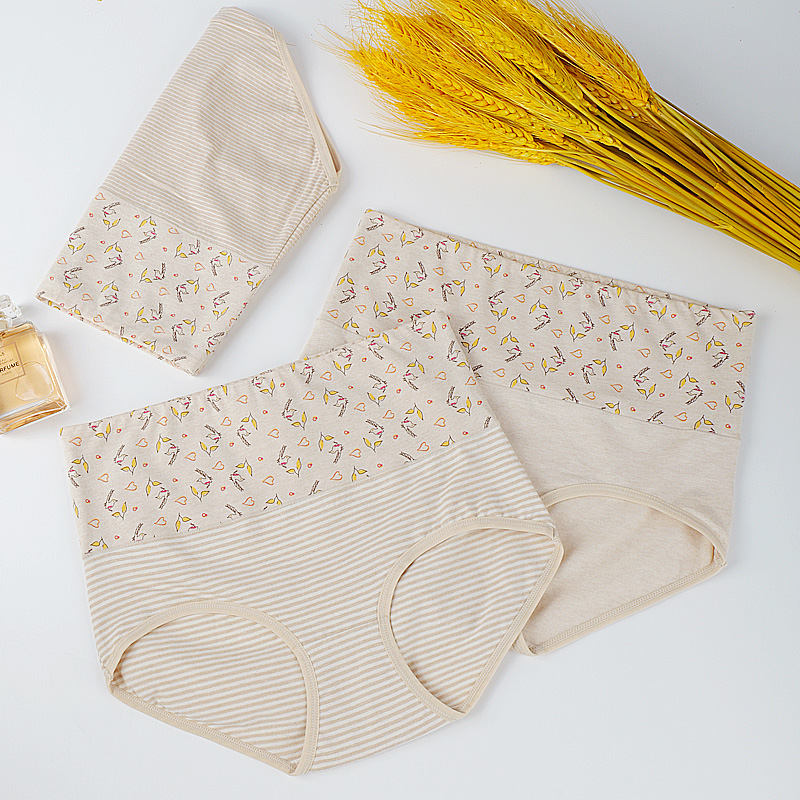 高腰收腹彩棉内裤女大码秋冬简约