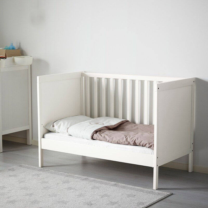 宜家代购桑维婴儿床白色灰色60x120cm儿童实木床可调节高度简约