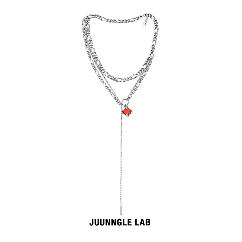 Juunngle lab于文文同款兽角镶红色石榴石链条叠链双层组合项链女