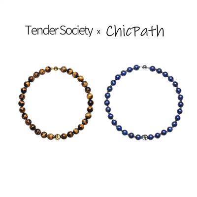 Tender Society 新年红玛瑙青金石银球虎眼石金球珍珠串珠项链女