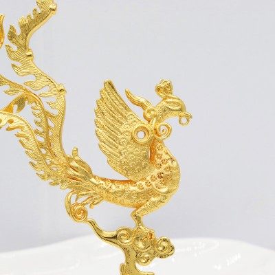 凤凰发簪女 古法九龙九凤鎏金头饰复古婚嫁婚礼凤簪发簪材料