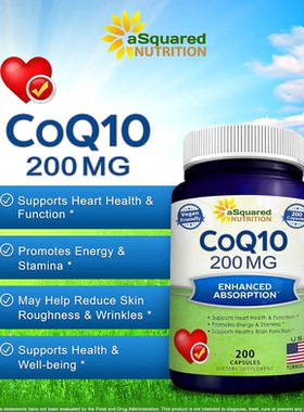 aSquared Nutrition CoQ10 (400mg Max Strength, 200 Caps现货