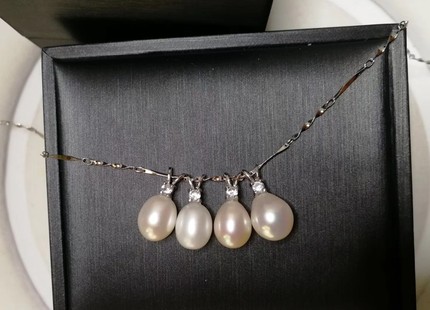 天然8-9mm淡水珍珠水滴吊坠925兔子耳朵款简约百搭性价比清货折让