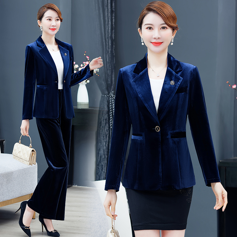 修身短款小西服金丝绒外套时尚西装气质妈妈装中年女装2025春秋装