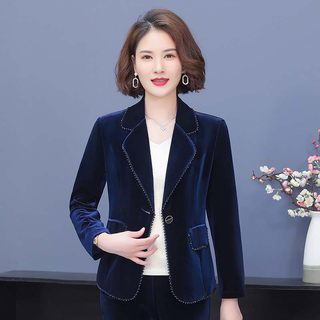 中年女装气质妈妈装2024新款春秋装修身短款外套金丝绒小西服套装