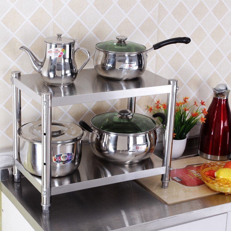 厨房用品两2层不锈钢置物架收纳架调味调料架微波炉架整理锅架子