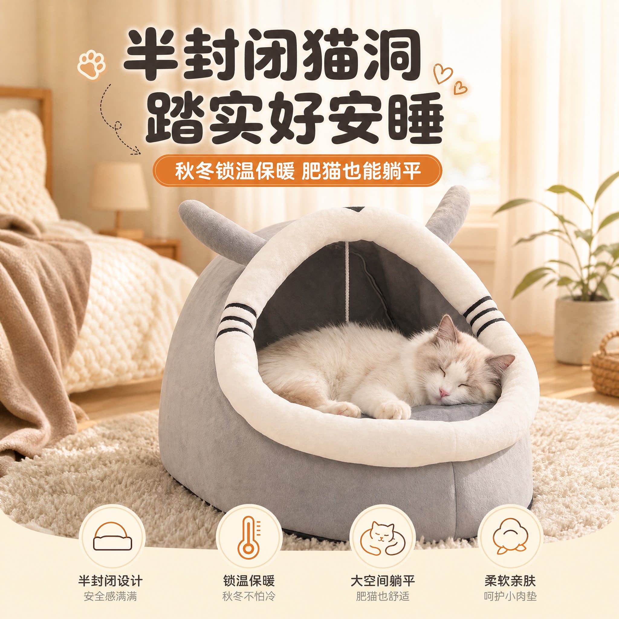 猫窝四季通用半封闭房子保暖图片