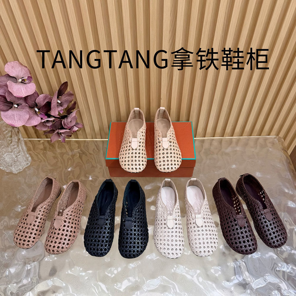 欧洲站休闲风镂空编织乐福鞋女平底一脚蹬豆豆鞋多色可选牛皮