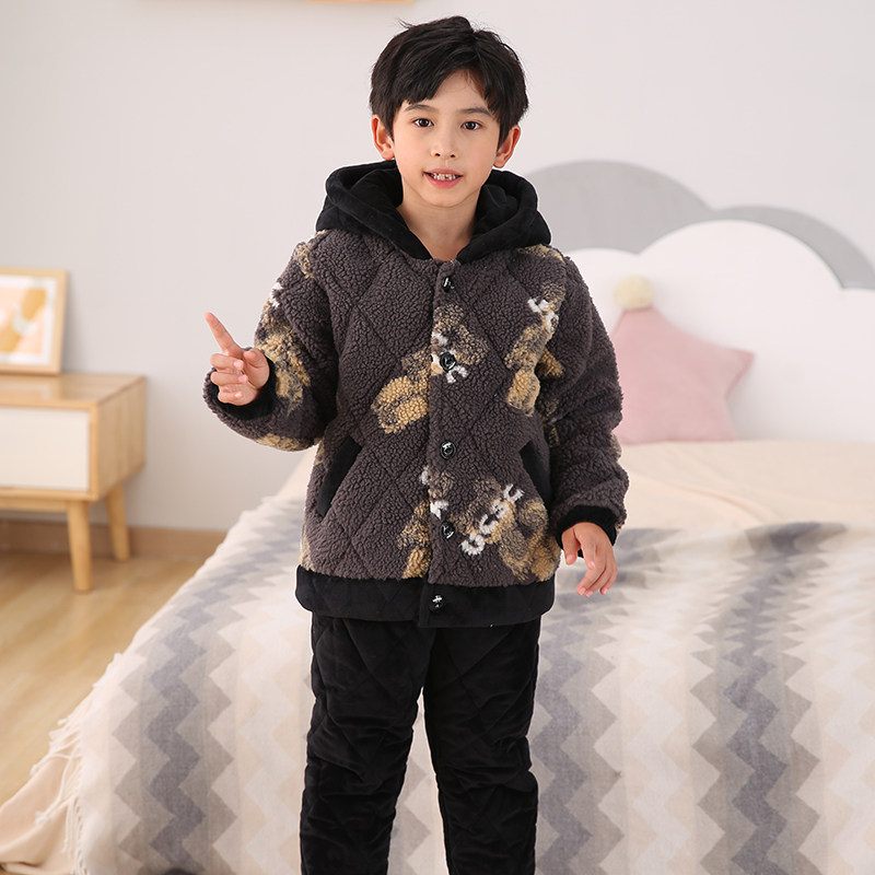 三昌儿童睡衣冬珊瑚绒三层夹棉加厚加绒带帽羊羔绒保暖家居服棉袄,童装/婴儿装/亲子装,家居服套装,淘宝优惠券,粉丝福利购,淘宝优惠卷