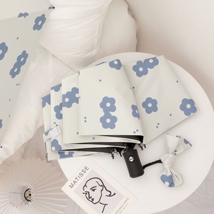 全自动雨伞小清新折叠印花伞学生晴雨两用伞黑胶防晒防紫外线遮阳