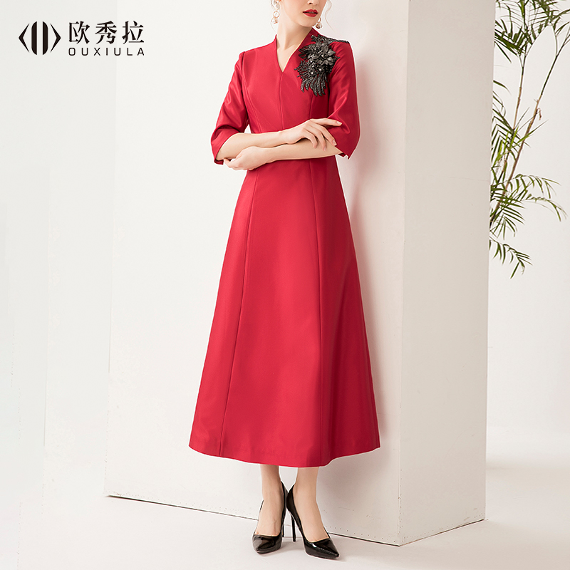 2022结婚婚礼妈妈装高贵喜婆婆婚宴礼服洋气气质敬酒服连衣裙秋