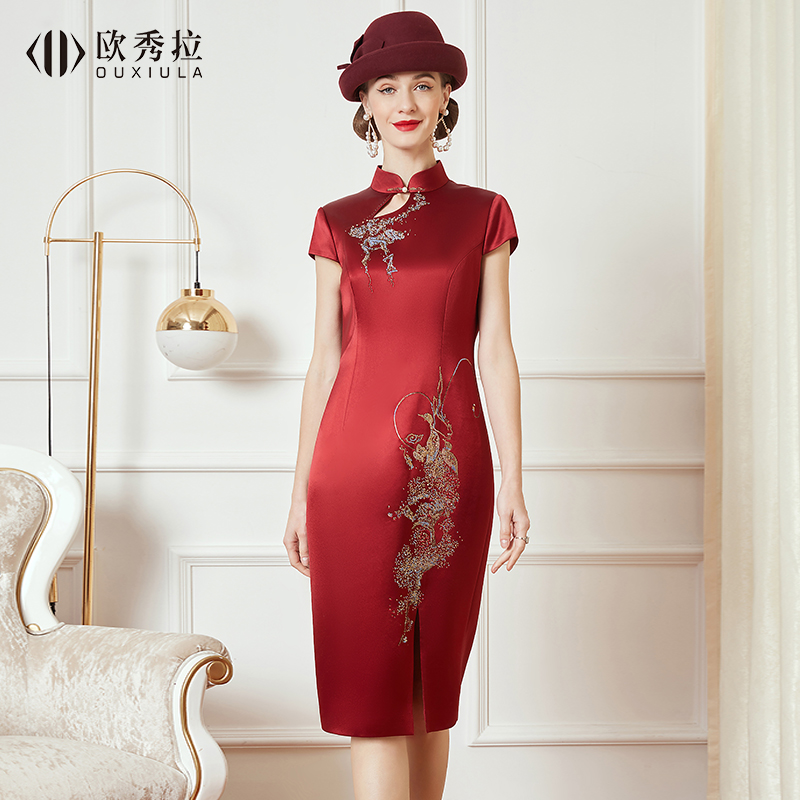 缎面醋酸改良旗袍喜婆婆妈妈装