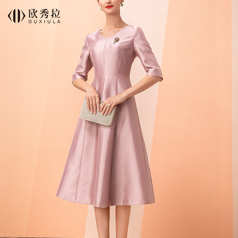 婚礼妈妈装高贵喜婆婆婚宴礼服洋气小个子气质敬酒服连衣裙女