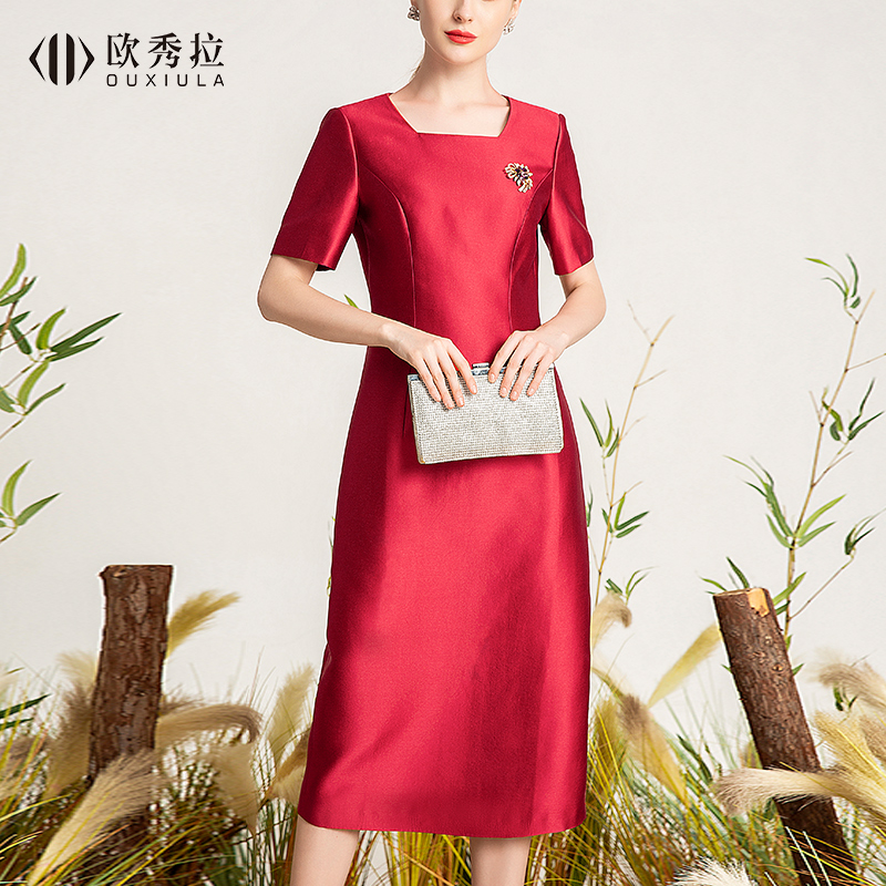 婚礼妈妈装高贵喜婆婆方领阔太太