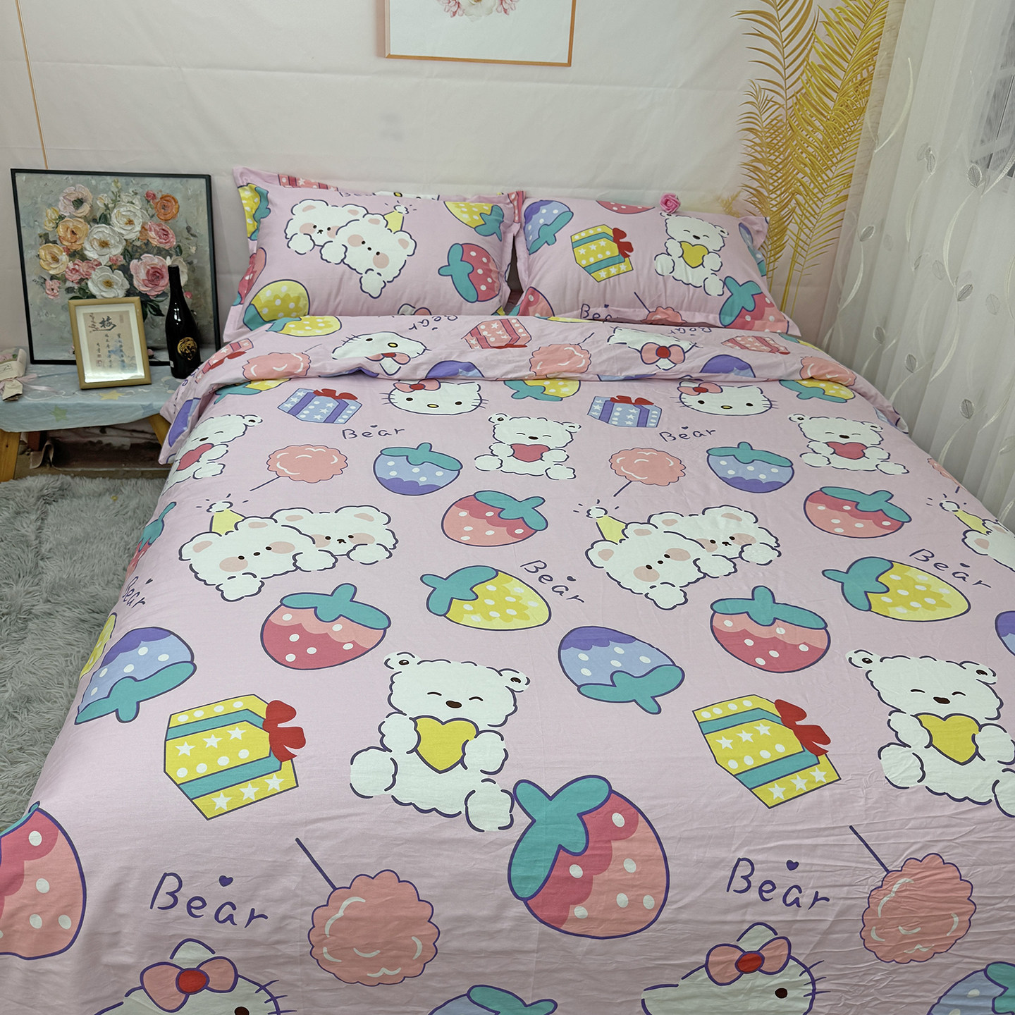 凯蒂猫纯棉卡通床上四件套1.8M儿童女孩全棉床笠宿舍上下铺