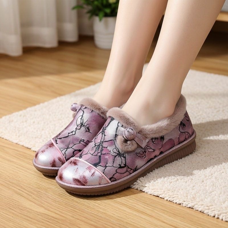 新冬季一脚蹬棉鞋女加绒加厚保暖抗寒绣花民族风平底防滑保暖舒适,女鞋,棉鞋,淘宝优惠券,粉丝福利购,淘宝优惠卷
