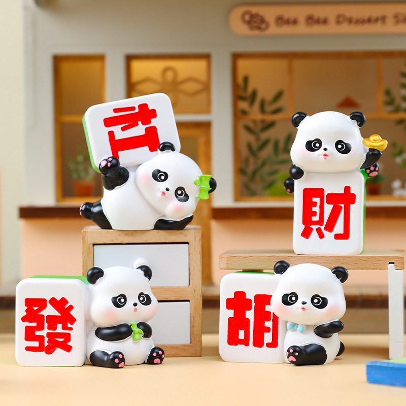 创意panda快乐麻将桌面小摆件学生礼品卧室精美装饰品厂家批发