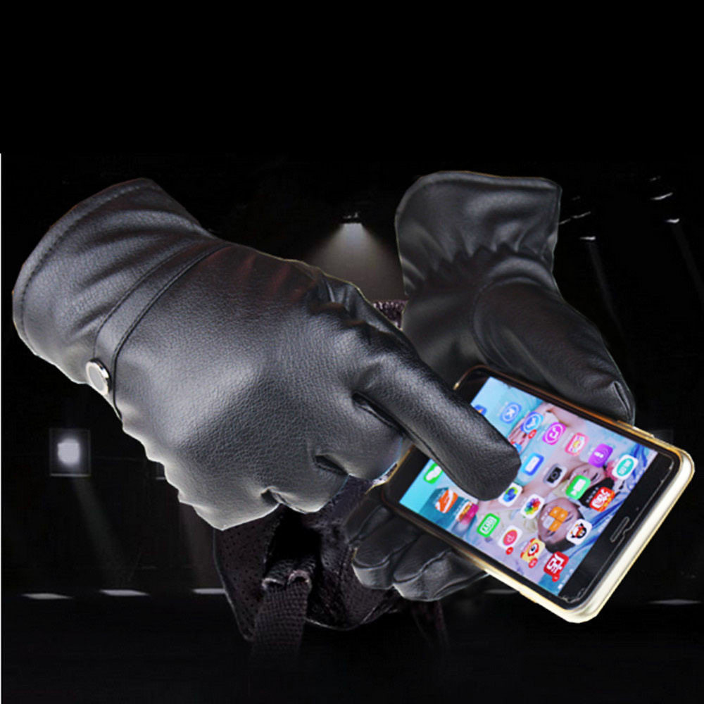 冬季男士鹿纹皮加绒加厚骑行保暖触屏皮手套男款防寒手套