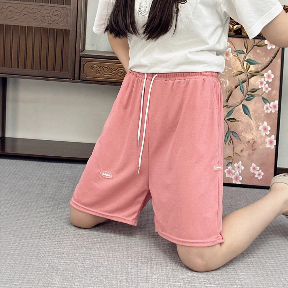 抽绳夏款冰丝五分短裤女士坑条休闲外穿运动女裤宽松直筒短裤