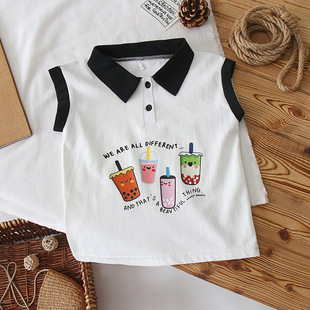 宝宝夏季短袖POLO衫儿童棉质无袖POLO柔软透气烫画T恤